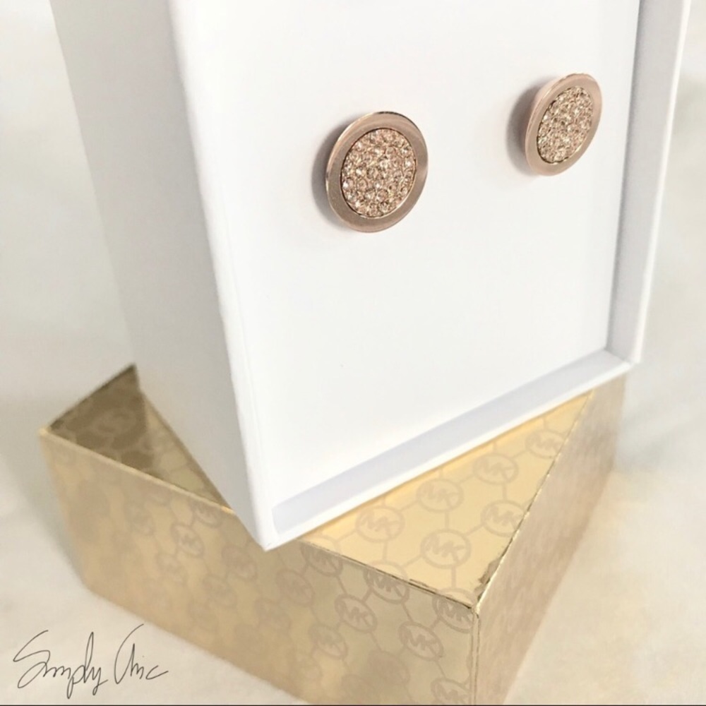 New MK rose Gold Tone Pave Stud Earrings - Picture 6 of 7